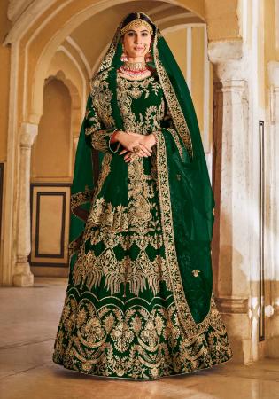 Picture of Statuesque Linen Dark Green Lehenga Choli