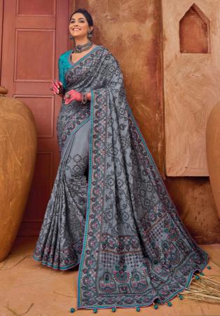 Picture of Exquisite Silk Light Slate Grey Saree