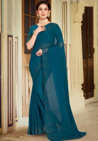 Picture of Delightful Silk Teal Saree