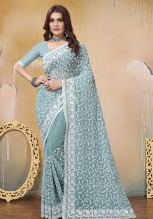 Picture of Ideal Georgette Light Slate Grey Saree