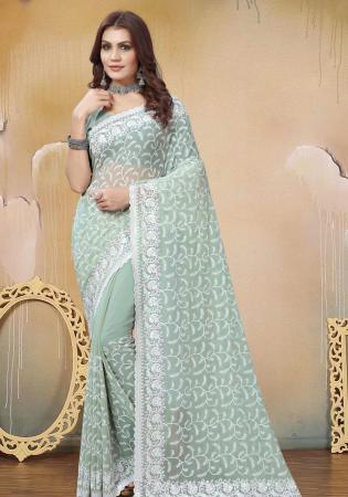 Picture of Graceful Georgette Dark Sea Green Saree