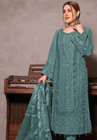 Picture of Georgette Dark Slate Grey Straight Cut Salwar Kameez