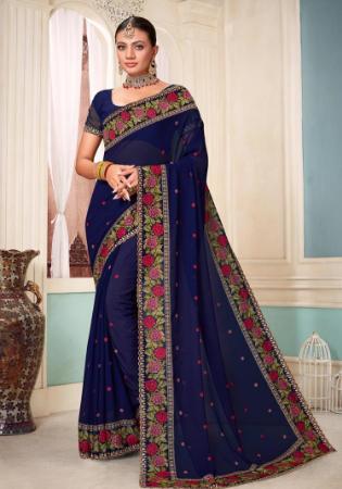 Picture of Pleasing Georgette Midnight Blue Saree