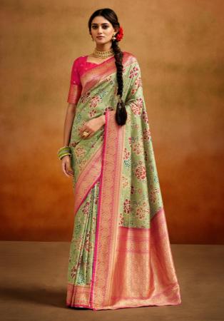 Picture of Well Formed Silk Dark Sea Green Saree