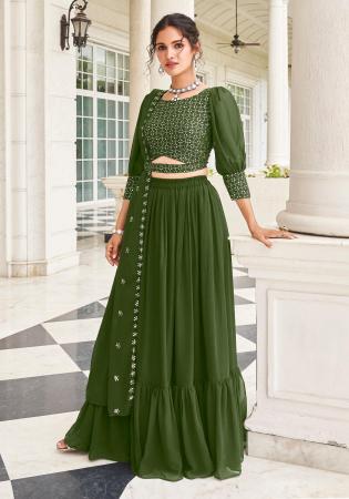 Picture of Classy Georgette Dark Olive Green Lehenga Choli