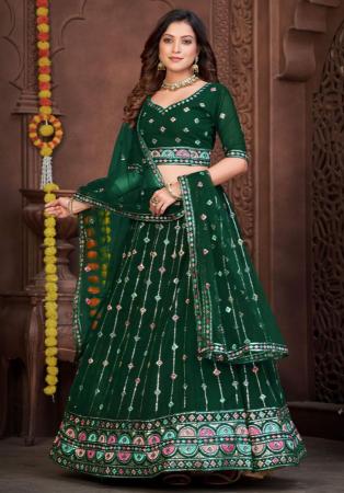 Picture of Splendid Georgette Forest Green Lehenga Choli