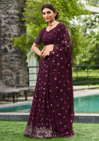 Picture of Superb Georgette Saddle Brown Lehenga Choli