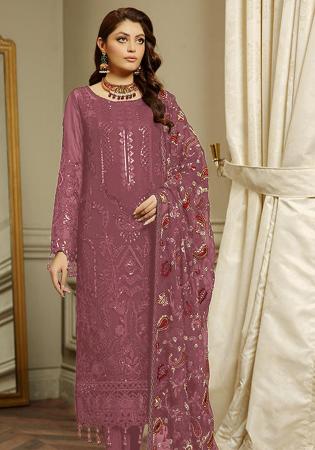 Picture of Georgette Rosy Brown Straight Cut Salwar Kameez