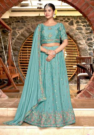 Picture of Beautiful Chiffon Cadet Blue Lehenga Choli