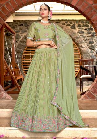 Picture of Shapely Chiffon Dark Khaki Lehenga Choli