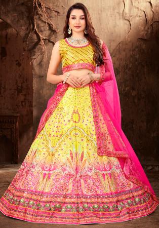 Picture of Statuesque Satin Golden Lehenga Choli