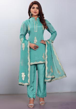 Picture of Ideal Synthetic Cadet Blue Readymade Salwar Kameez