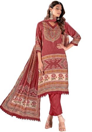 Picture of Well Formed Satin Maroon Readymade Salwar Kameez