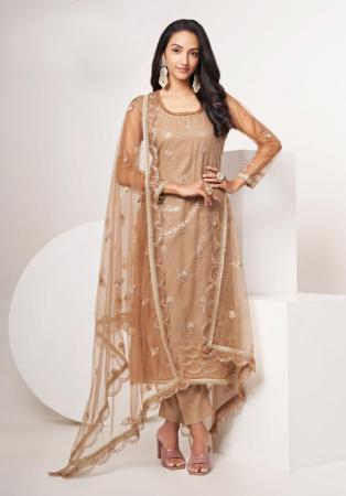 Picture of Elegant Net Tan Straight Cut Salwar Kameez