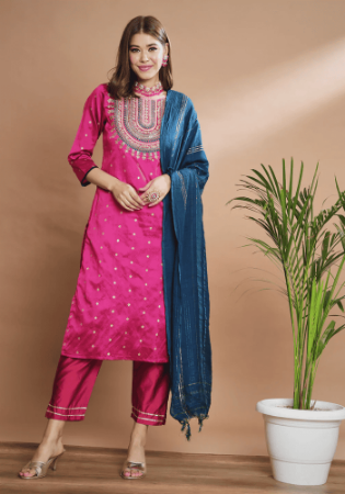 Picture of Silk Medium Violet Red Readymade Salwar Kameez