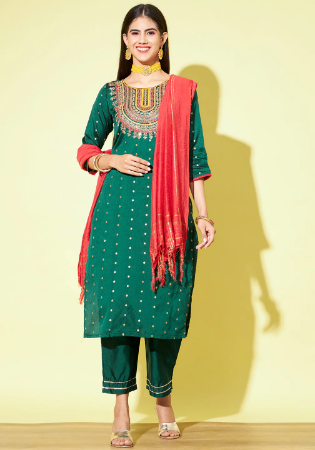 Picture of Stunning Silk Sea Green Readymade Salwar Kameez