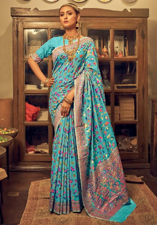 Picture of Stunning Silk Cadet Blue Saree