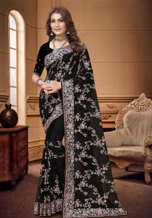 Picture of Well Formed Georgette Black Saree