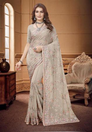 Picture of Pleasing Georgette Rosy Brown Saree