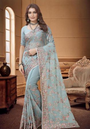 Picture of Pleasing Georgette Light Slate Grey Saree