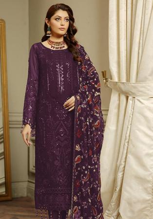 Picture of Alluring Georgette Purple Straight Cut Salwar Kameez