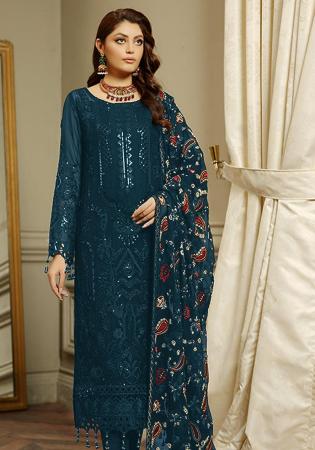 Picture of Georgette Navy Blue Straight Cut Salwar Kameez