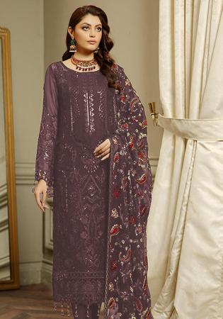 Picture of Georgette Dark Olive Green Straight Cut Salwar Kameez