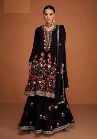 Picture of Ideal Georgette Black Straight Cut Salwar Kameez