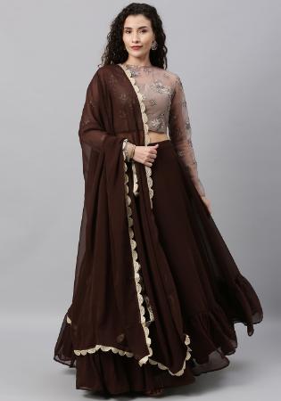 Picture of Georgette & Net Brown Readymade Lehenga Choli