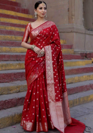 Picture of Statuesque Silk Fire Brick Saree