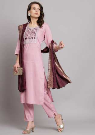 Picture of Cotton Lavender Blush Readymade Salwar Kameez