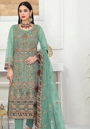 Picture of Charming Net Cadet Blue Straight Cut Salwar Kameez