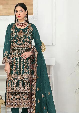 Picture of Net Dark Slate Blue Straight Cut Salwar Kameez