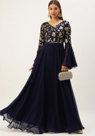 Picture of Georgette & Organza Midnight Blue Readymade Gown