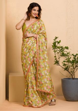 Picture of Pretty Chiffon Dark Khaki Saree