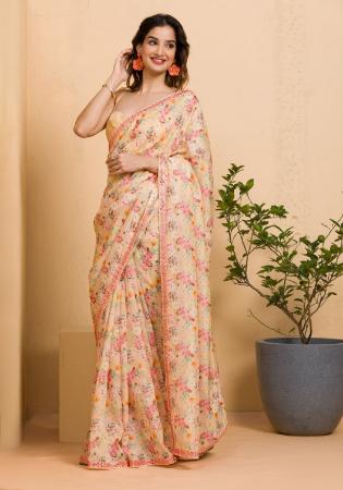 Picture of Appealing Chiffon Pale Golden Rod Saree