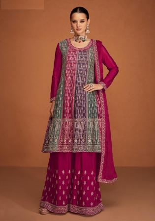 Picture of Georgette Deep Pink Straight Cut Salwar Kameez