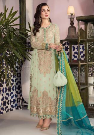 Picture of Georgette Dark Sea Green Straight Cut Salwar Kameez