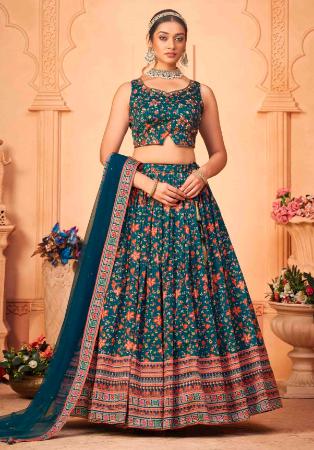 Picture of Chiffon Midnight Blue Readymade Lehenga Choli