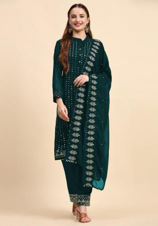 Picture of Georgette Sea Green Straight Cut Salwar Kameez