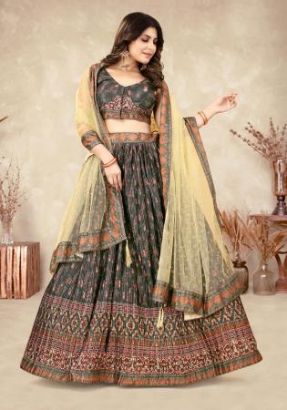 Picture of Taking Silk Dark Olive Green Lehenga Choli