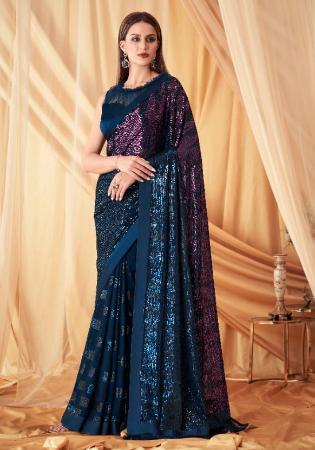 Picture of Statuesque Georgette & Silk Midnight Blue Saree