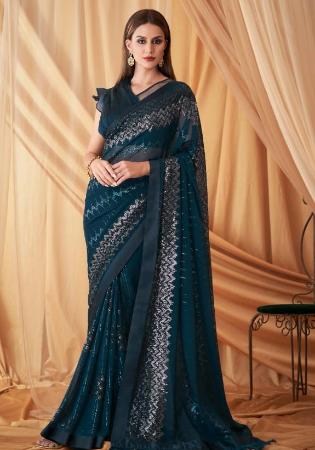 Picture of Lovely Georgette & Silk Dark Slate Grey Saree