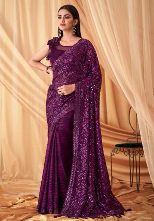 Picture of Classy Georgette & Silk Purple Saree