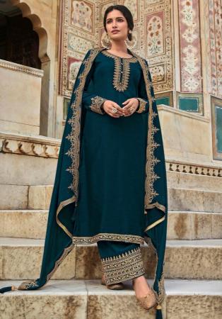 Picture of Elegant Silk Navy Blue Straight Cut Salwar Kameez