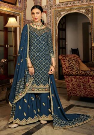 Picture of Chiffon Midnight Blue Straight Cut Salwar Kameez