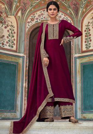 Picture of Statuesque Silk Dark Magenta Straight Cut Salwar Kameez