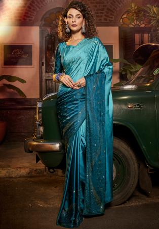 Picture of Fascinating Georgette & Satin Light Sea Green Saree