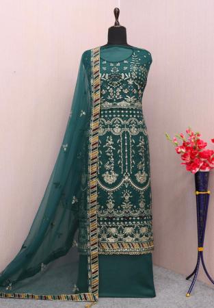 Picture of Splendid Net Cadet Blue Straight Cut Salwar Kameez