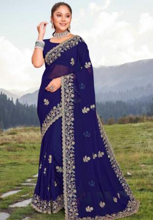 Picture of Charming Georgette Midnight Blue Saree